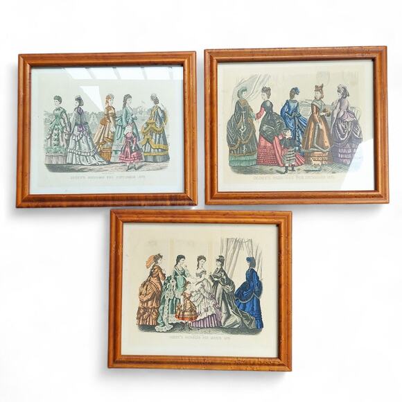 Godey's Fashions 1870 Framed Art Prints Lot Of 3 Victorian Antique Dec Mar Sep - Picture 1 of 5
